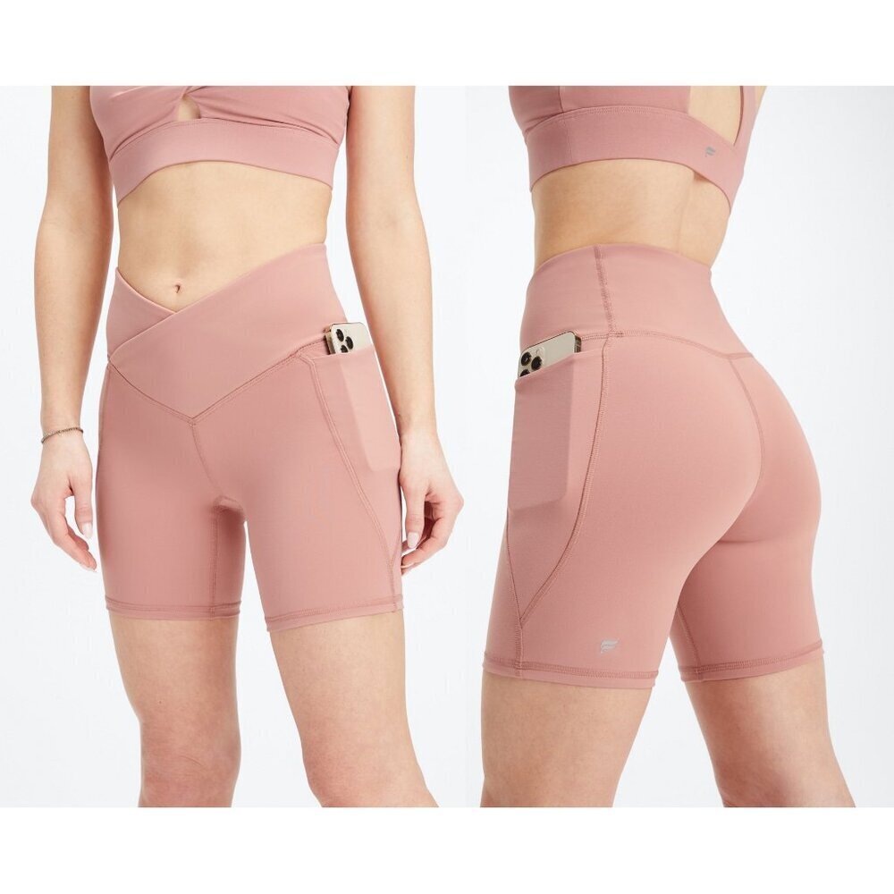 Fabletics NWT Pink High-Waisted Pureluxe Crossover 6” Bike Shorts | Small